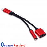 Wholesale 2 in 1 Bluetooth WIRED Lightning to Earphone Headphone Jack Adapter with Charge Port for Apple iPhone (Red)